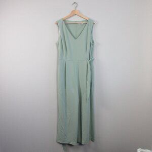 Calvin Klein Women Sleeveless Jumpsuit 14 Green Belted Cropped Casual Luxury 716